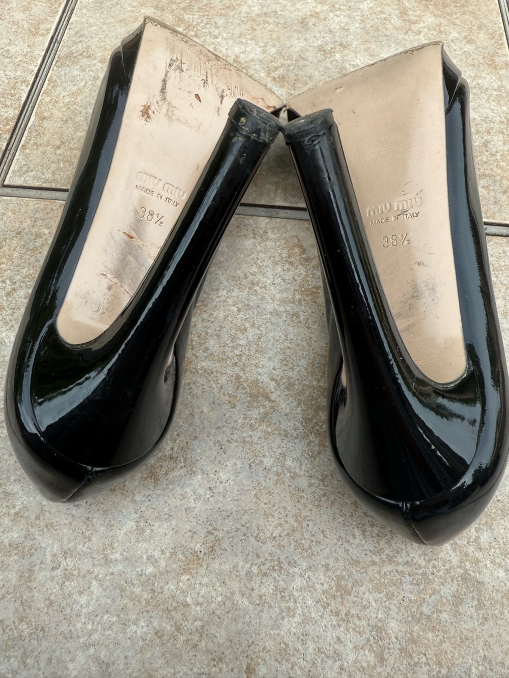 Miu Miu Black Patent Peep-Toe Stiletto Pumps - Picture 13 of 16